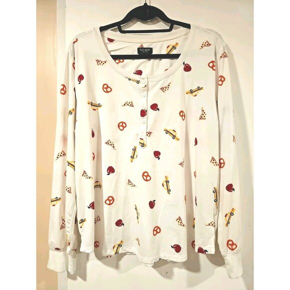 Kate Spade Apple Pretzel Car Pajamas 2 Piece Set XL Ivory Stretch Comfy - Picture 2 of 12